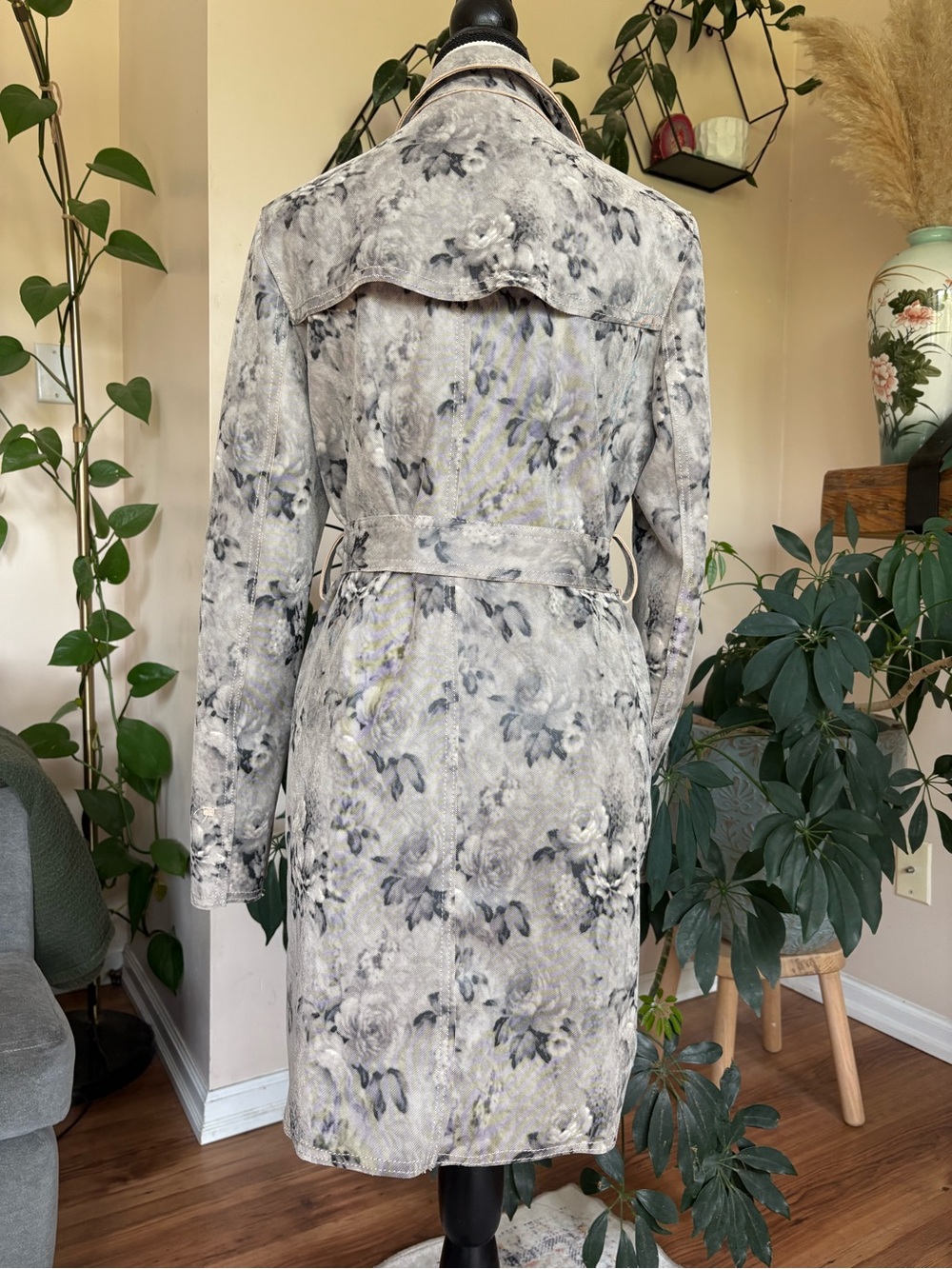 Y2K Suzy Shier Rose Print Trench Coat - Picture 7 of 11